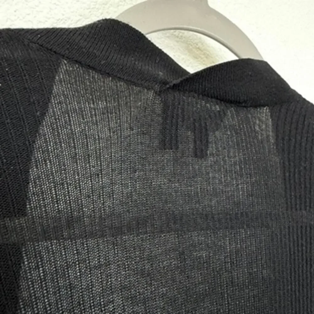 Theory Silk Blend Open Front Drape Cardigan Black Long Sleeve Asymmetrical Hem P